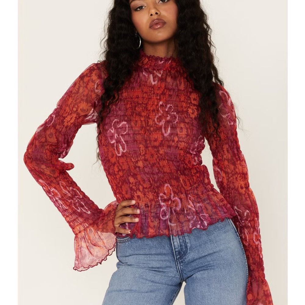 Free People hello there Floral Sheer Blouse
